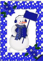Snowman in Electric Blue Snow Frame A4