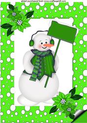 Snowman in Green Snow Frame A4