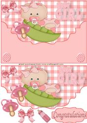 Baby Girl in a Peapod,on a Scalloped Envelope