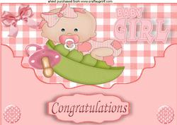 Baby Girl in a Peapod, on a Scalloped Envelope A4
