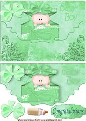 Smiling Baby Boy on Green Scalloped Envelope