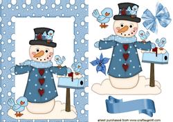 Snowman with Blue Birds in Snow Frame