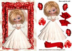 Pretty Lady in a White Dress in a Red Ornate Frame