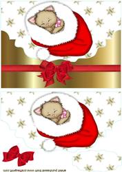 Little Kitty in Red Santa Hat , on Scalloped Envelope
