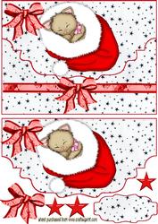 Red Santa Hat with Kitty, on Scalloped Envelope