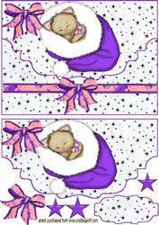 Purple Santa Hat with Kitty,on a Scalloped Envelope