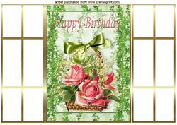 Basket of Pink Roses with Ivy, French Gatefold