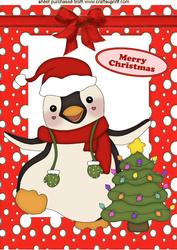 Jolly Little Christmas Penguin with Red Bow A4