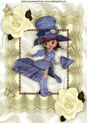 Little Vintage Girl with Cream Roses on Lace A4