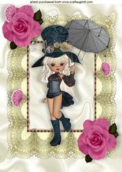 Little Vintage Girl with Pink Roses on Lace A4