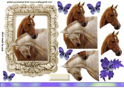 Horses with Heads Entwined with Purple Butterflies