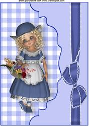 Sweet Little Girl in Blue on Scalloped Envelope A4