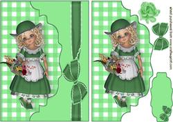 Sweet Little Girl in Green on Scalloped Envelope