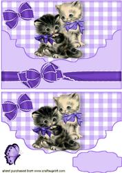 Cute Pair of Kitties with Purple Bow on Scalloped Envelope