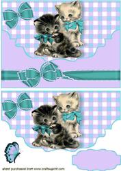 Cute Pair of Kitties with Turq Bow on a Scalloped Envelope