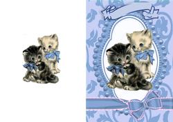 Cute Kitties in Bead Frame with Blue/pink Bow A5 Card