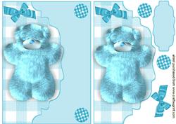 Blue Fluffy Bear, on a Scalloped Envelope