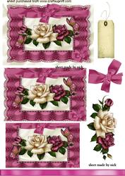 Roses on Vintage Lace, with Bow, Pyramids