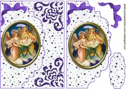 Nativity in Glass on Purple Scalloped Envelope