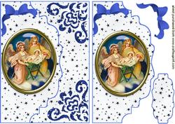 Nativity in Glass on Blue Scalloped Envelope