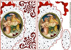 Nativity in Glass on a Red Scalloped Envelope