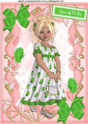 Strawberry Girl in Pretty Green Dress with Butterflies A4