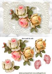 Pretty Roses in Shades of Pink on Vintage Lace