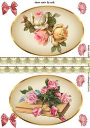 Pink Roses in Gold and Cream Oval Frame, Toppers
