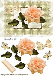 Peach Rose on Vintage Lace with Peach Pearls