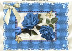 Blue Roses and Cream Bow on Vintage Lace A4