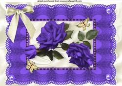 Purple Roses and Cream Bow on Vintage Lace A4