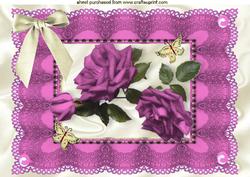 Pink Roses and Cream Bow on Vintage Lace A4