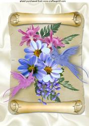 Flowers and Bluebirds on a Scroll A4