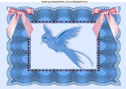Blue Bird in Lace Frame with Bows A4