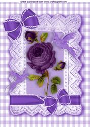 Purple Rose with Birds and Bows in Gingham Frame A4