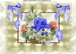 Basket of Summer Flowers on Vintage Lace A4