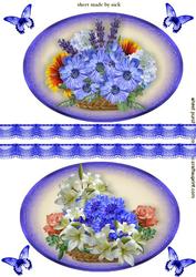 Mixture of Blues/white Sumer Flowers in a Basket, Toppers