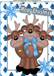 Cute Reindeers with Blue Bow in Tree Frame A4