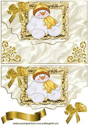 Christmas Snowman in Gold Baroque Frame