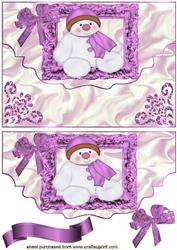 Christmas Snowman All in Pink on Scalloped Envelope