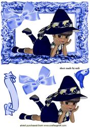 Little Girl with Blue Bird in Blue Baroque Frame