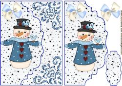 Snowman with Little Bluebird, on Scalloped Envelope