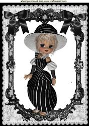 Little Lady in Black Lace Frame with Bows A4