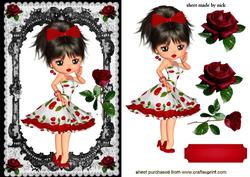 Cherrylicious Little Lady with Red Roses in Black Lace Frame