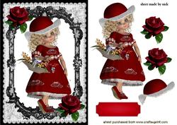 Little Lady with Basket of Flowers in Rose Lace Frame