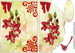 Red Lillies with Little Bird, on Scalloped Envelope