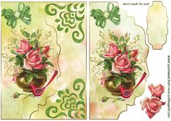 Pink Roses and Little Bird on Scallped Envelope