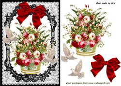 Beautiful Flowers with Doves in Lace Frame