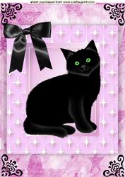 Lucky Black Cat in Pink Star Frame A4