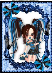 Gothic Girl in Blue Lace Frame with Bats A4